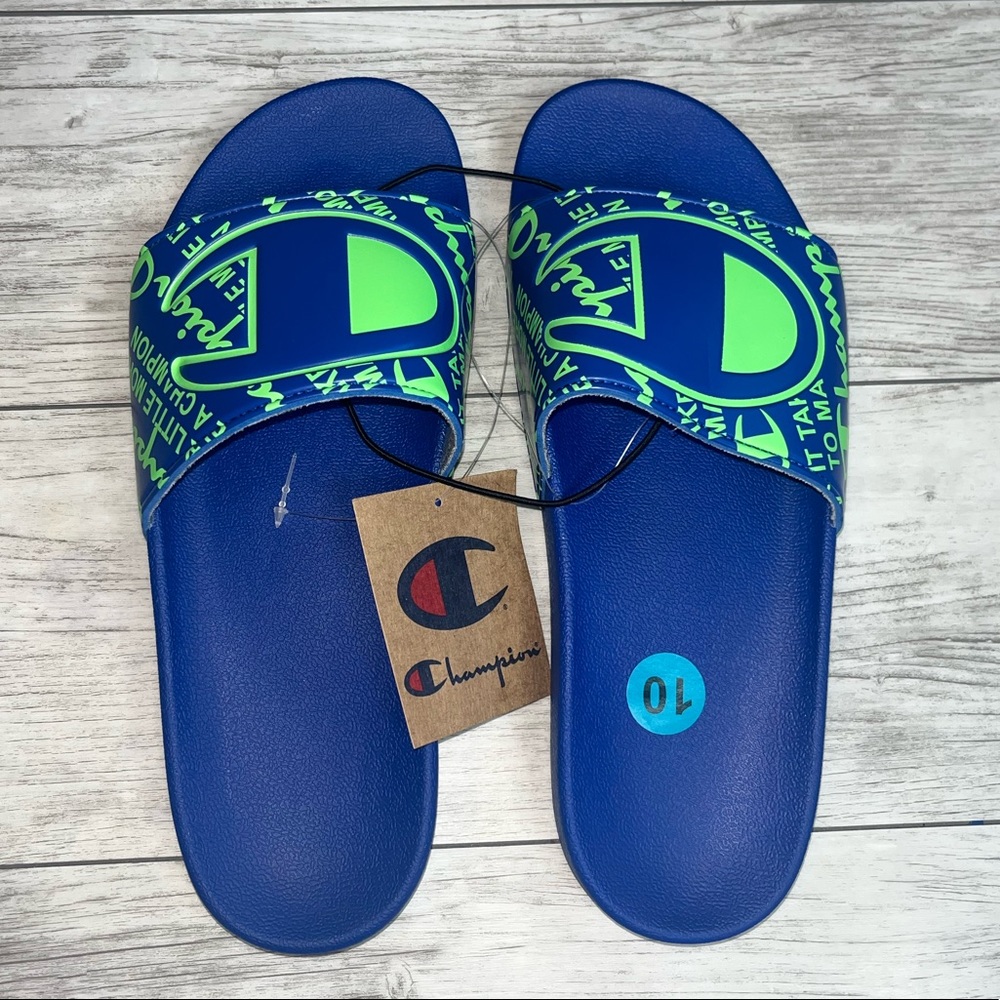 Champion Mens Blue / Green Slide Sandals 10, 11, 12 NWT